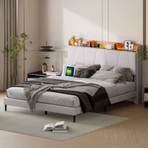 Letto matrimoniale 160x200cm, lenzuola, struttura letto con testiera contenitore con 2 usb / 1tpcy-c, illuminazione led, rete a doghe, letto