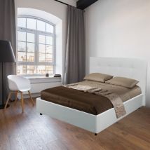Letto matrimoniale con contenitore ecopelle colore bianco - Ascoli