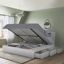 Llb Living Life Bed - Letto matrimoniale contenitore 160x200 cm design sollevabile Steyr King Colore: Bianco