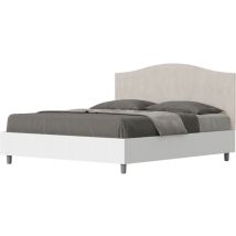 Ityhome - Letto Matrimoniale E Rete 160x190 In Legno Bianco E Testata In Microfibra Sabbia Grace