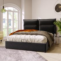 Hauss Spole - Letto matrimoniale idraulico 140 x 200 cm - testiera regolabile, contenitore integrato, velluto - nero, Materasso incluso