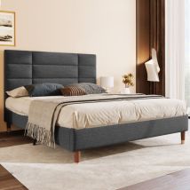 Gutent - Letto Matrimoniale Imbottito Per Adulti, Con Rete A Doghe, 140 X 200 Cm, Tessuto Di Lino Grigio Scuro