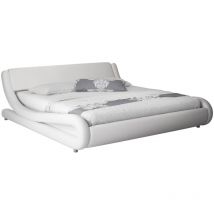 Mb Moebel - Letto matrimoniale Letto con Testiera e Rete Struttura Letto Design Bianco Opaco Llegno ed Ecopelle Modello Alessia Per Materasso 150x190