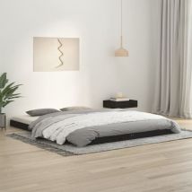 Letto Matrimoniale Moderno ,Giroletto Nero 150x200cm Legno Massello di Pino 5FT King Size ITD14035