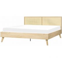 Letto matrimoniale in legno di pioppo chiaro con testiera in vimini 180 x 200 cm Monpazier