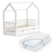 Vitalispa - Letto montessori bambini Wiki, Bianco, 80x160 cm con letto per ospiti e 2 materassi