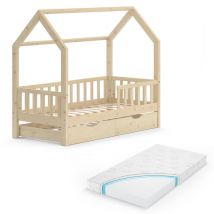 Vitalispa - Letto montessori bambini Wiki, Marrone, 80x160 cm con letto per ospiti e materasso