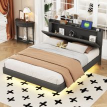 Letto per adulti 160x200 cm, letto a led per adulti, letto matrimoniale imbottito con porta di ricarica usb, in tessuto di lino delicato sulla pelle,