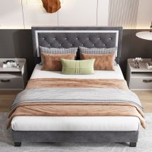 Letto per adulti Letto imbottito 140 x 200 cm con rete a doghe e testiera, velluto, grigio