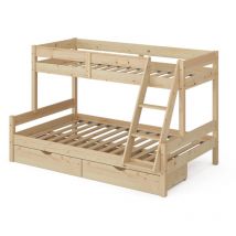 Vitalispa - Letto a castello Everest, Legno naturale, 120x200 / 80x200 cm con cassetti