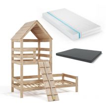 Vitalispa - Letto montessori bambini Teddy, Marrone, 90x200 cm con 2 materassi