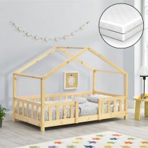 [en.casa] - Letto per Cameretta Treviolo a Forma di Casetta con Materasso 80x160 cm Legno Naturale [neu.haus]