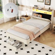 Okwish - Letto piano 90200 cm, letto imbottito, lampada riscaldante a led, presa usb, testiera ribaltabile, vano portaoggetti integrato, box letto,