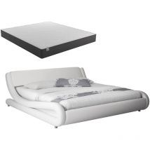 Letto matrimoniale con materasso Letto con Testiera e Rete Struttura Letto Design Bianco Opaco Llegno ed Ecopelle Modello Alessia 160x200