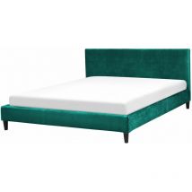 Letto Imbottito in Velluto Verde Scuro con Rete a Doghe 160 x 200 cm Fitou