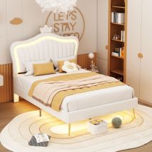 Tanant - Letto singolo 90x200 cm - struttura letto, letto Princess con testiera a corona, illuminazione led, rete a doghe, letto per bambini,