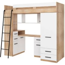 Bim Furniture - Hochbett mit Schreibtisch smyk l cm110x204x188h Eiche Weiß