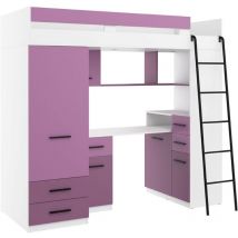 Bim Furniture - Hochbett mit Schreibtisch smyk cm 110x204x188h Weiß Lavendel