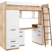 Bim Furniture - Hochbett mit Schreibtisch smyk p cm110x204x188h Eiche hell weiß