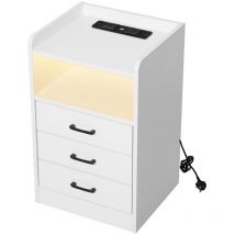 Levede - Bedside Table Nightstand usb Charger Outlet rgb led 3 Drawers White