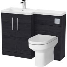 Level Bathroom Bundle Floor Standing Vanity Basin and WC Unit with Pan, Seat and Cistern - Left Hand - Charcoal Black Woodgrain