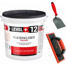 Level+ Fliesenkleber Set 20kg + Spachtelkelle 60mm + Fugbrett Set203