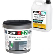 Level+ - Level+ Set Dichtschlämme Abdichtmörtel 2k L+22 - 20kg + Tiefengrund Rm05 5l