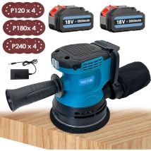 Teetok - 2x 5.5A Batteria Senza Fili Brushless Levigatrice orbitale casuale Lucidatrice Ø125mm con Sacchetto Antipolvere e 12 Dischi