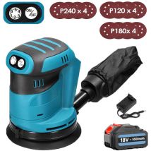 Levigatrici orbitali e rotorbitali,Levigatrice palmare senza fili e senza spazzole da 5', con sacchetto antipolvere, 12 dischi + batteria da 1x 5,5A+
