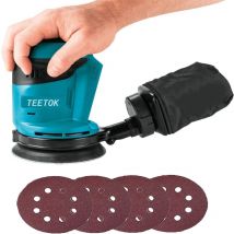 Teetok - Levigatrici rotorbitali,Levigatrice orbitale a batteria,Senza spazzole,18V Ø125mm con sacchetto per la polvere e 4 dischi (senza batteria e