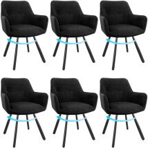 Lewe - Sillas de Comedor Pack 6, 180° Giratoria Sillas de Cocina con Reposabrazos y Respaldo, Sillas de Salón Moderna con Patas de Metal, Negro