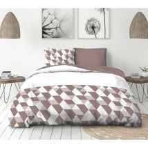 Parure de couette 3 pieces coton 57 fils prune 240x260 cm - HEXAGONE