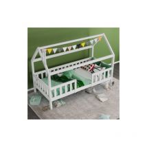 Lit cabane avec cheminée, Sommiers à lattes robustes, lit cabane en bois de pin pour enfants, 90 x 200cm, blan - Liberté
