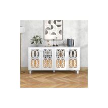 Buffet miroir blanc avec poignées en cristal, quatre portes, avec stratifié mobile, commode pour salon, 160 x 40 x 84 cm - Liberté