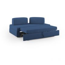 Divani.store - Liberty Sofa mit ausziehbarer Ottomane und beweglichen Rückenlehnen aus weichem wasserfestem Stoff T02 160 cm blau