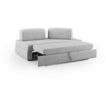 Divani.store - Liberty Sofa mit ausziehbarer Ottomane und beweglichen Rückenlehnen aus weichem wasserfestem Stoff T02 180 cm hellgrau