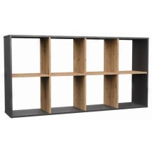 Librería Malax 2X4 antracita y roble artesano – Aglomerado laminado 16mm – 147cm ancho, 75cm alto, 30cm profundidad