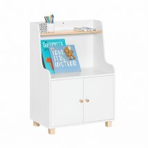 Sobuy - Librería Infantil Organizador de Juguetes Multifuncional Armario para Niños con 2 Estantes y 2 Puertas Blanco 60 x 35 x 87 cm KMB84-W es