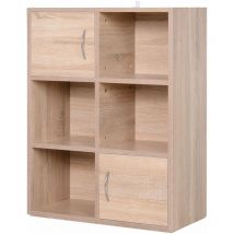 Benzoni - Libreria Scaffale in Legno a 3 Ripiani con 4 Scompartimenti e 2 ante Legno Naturale 61.5x29.5x80 cm