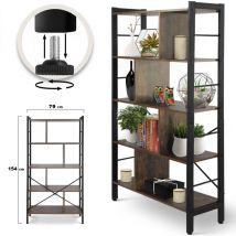 Nova - miadomodo Libreria - Industriale, 79 x 30 x 154 cm, a 4 Ripiani, Bifacciale, Divisoria, Telaio in Ferro, Marrone Vintage e Nero - Scaffale,