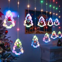 Keyoung - Lichterkettenvorhang Fenster Weihnachtsdeko, Weihnachtsbaum Lichtervorhang mit Weihnachtsschmuck, Weihnachtsbeleuchtung Fenster