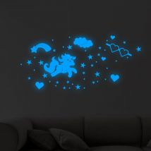 Linghhang - Licorne Etoiles Phosphorescentes Plafond Lune et Etoiles Lumineuses Autocollants Stickers Muraux Enfants Etoile Fluorescente pour Bébé