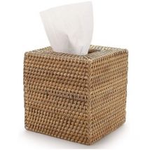 Lie Boîte à mouchoirs en rotin Porte-serviettes pour maison, bureau, voiture (naturel, 14 x 14 x 15 cm)