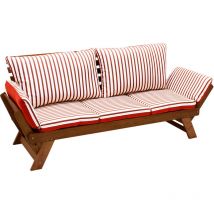 Liegesofa tirol 202cm, Eukalyptus geölt, Wendeauflage Auflage rot beige