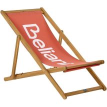 Beliani - Liegestuhl Hellbraun Akazienholz mit Roter Stoff-Bespannung Logo Verstellbare Rückenlehne Kappbar Modern Garten Balkon Terrasse