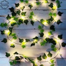 Lierre Artificiel, [1 pcs] 2M Feuille Guirlande Lumineuse, Plantes Artificielles avec 20 led et Vert Feuille, Chaîne Lumières led de Vigne pour