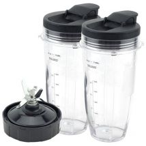 Lifcausal - Pièces de rechange pour mixeur Ninja, tasse de 24 oz avec 7 lames à ailettes et couvercle étanche pour Nutri Ninja BL480 BL482 BL642