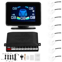 Lifcausal - Système de radars de stationnement avant/arrière avec 8 capteurs Détection de distance, affichage lcd, avertissement sonore (buzzer/muet)