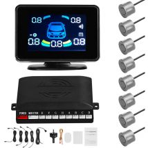 Lifcausal - Système de radar de recul avant/arrière avec 8 capteurs Avertissement sonore (buzzer/muet), détection de distance lcd et réglage de