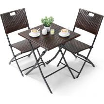 Liferun - Balkonmöbel Set 3-teilige, Balkonmöbel Rattan, Bistro Gartenmöbel, 1 Klapptische und 2 Stühle, Braun Balkonmöbel Klappbar, Klappmöbel Stuhl